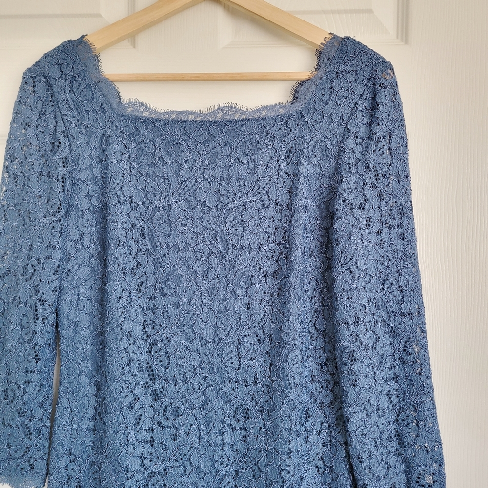 Adrianna Papell Lace Blue Square Neck Mini Dress - image 2